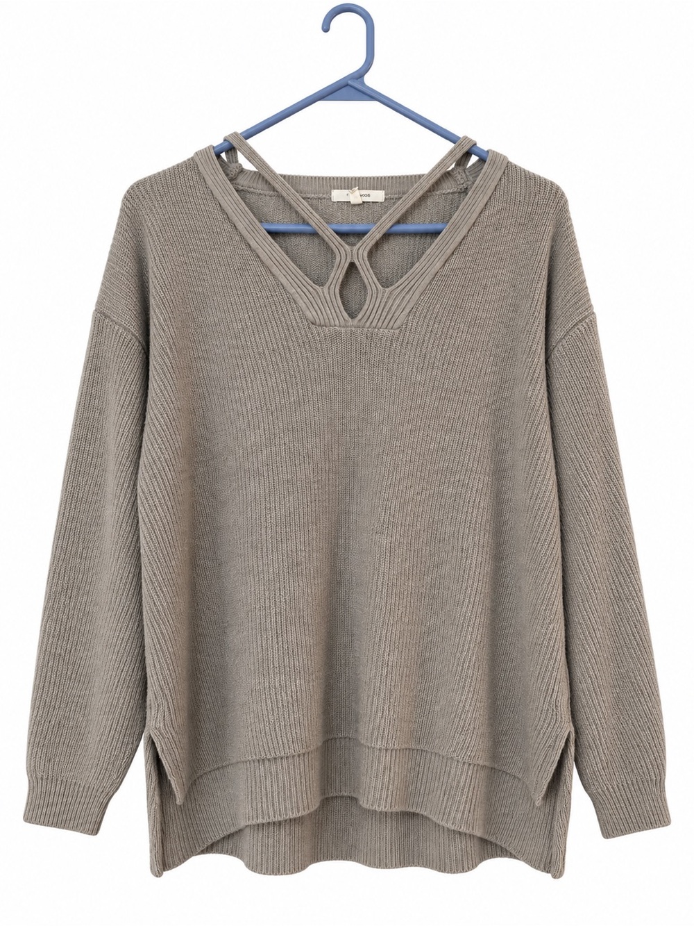Maurices Taupe-gray V-Neck Sweater with Strappy Detail